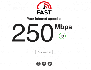 Fast.com internet speed result for streamers