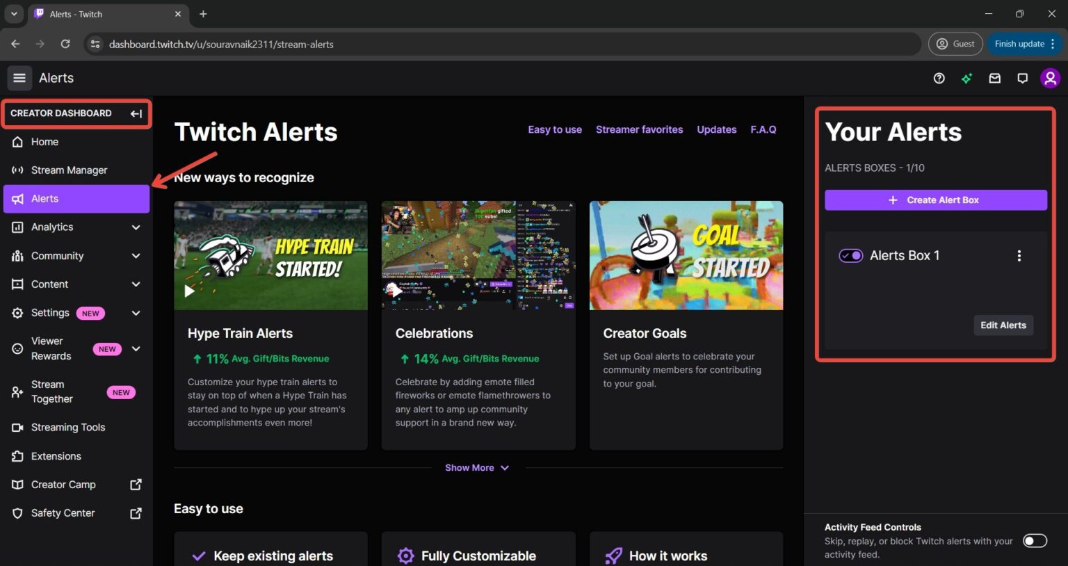 How to set up follower alerts on twitch streams - Twitch marketing Guides