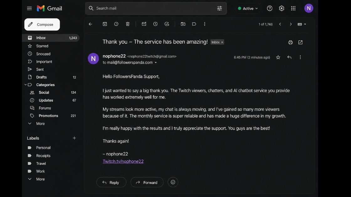 followerspanda case study email from customer nophone22