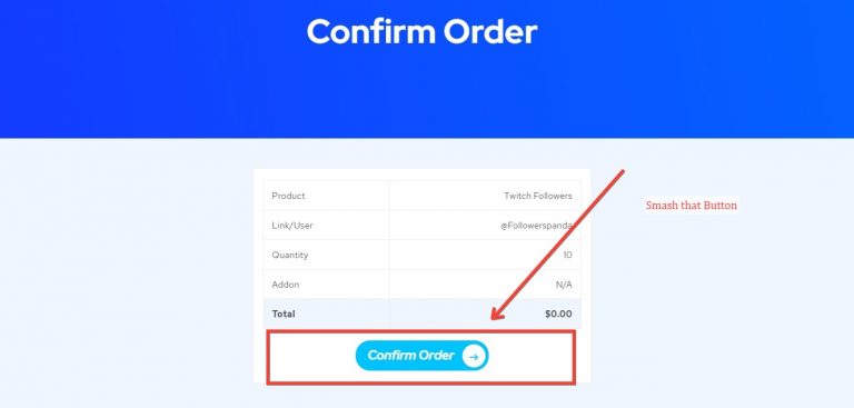 Confirm Your Order Details For Free Twitch Followers